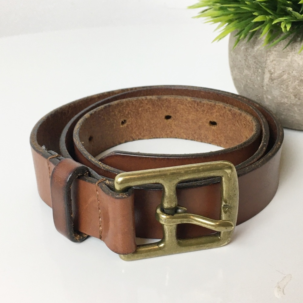 Solid brass Genuine Leather belt cognac color